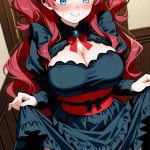 【エロ画像】赤髪ウェーブロンググラマラス×メイド服_AI_アニメエロ画像