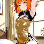 【エロ画像】オレンジボブ小柄貧乳×寝起き・パジャマ_AI_アニメエロ画像