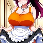 【エロ画像】マゼンタハイポニーテール巨乳×メイド服_AI_アニメエロ画像