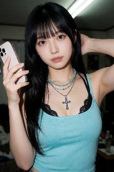 【AI腋フェチ画像】スマホを構えるAI美女の腋が見える