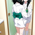 【エロ画像】黒髪三つ編みロリ体型×鏡越し_AI_アニメエロ画像