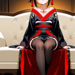 【エロ画像】黒髪お団子貧乳長身×ニーソ・絶対領域_AI_アニメエロ画像