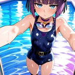 【エロ画像】紫髪ボブグラマラス×スクール水着_AI_アニメエロ画像