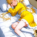 【エロ画像】金髪ツインテールロリ体型×寝起き・パジャマ_AI_アニメエロ画像