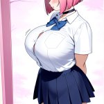 【エロ画像】ピンク髪ボブむっちり巨乳×巨乳・爆乳_AI_アニメエロ画像