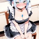 【エロ画像】青髪お団子グラマラス×メイド服_AI_アニメエロ画像