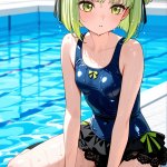 【エロ画像】黄緑ボブ貧乳ロリータ×スクール水着_AI_アニメエロ画像