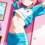 【エロ画像】桜色髪サイドテール細身×貧乳・微乳_AI_アニメエロ画像