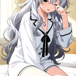 【エロ画像】銀髪ウェーブグラマラスOL×寝起き・パジャマ_AI_アニメエロ画像