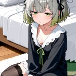 【エロ画像】グレーボブ貧乳ドラゴンメイド×寝起き・パジャマ_AI_アニメエロ画像