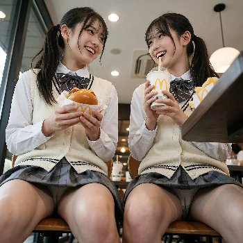 【三次】放課後にマックで寄り道してる女子校生のAI画像