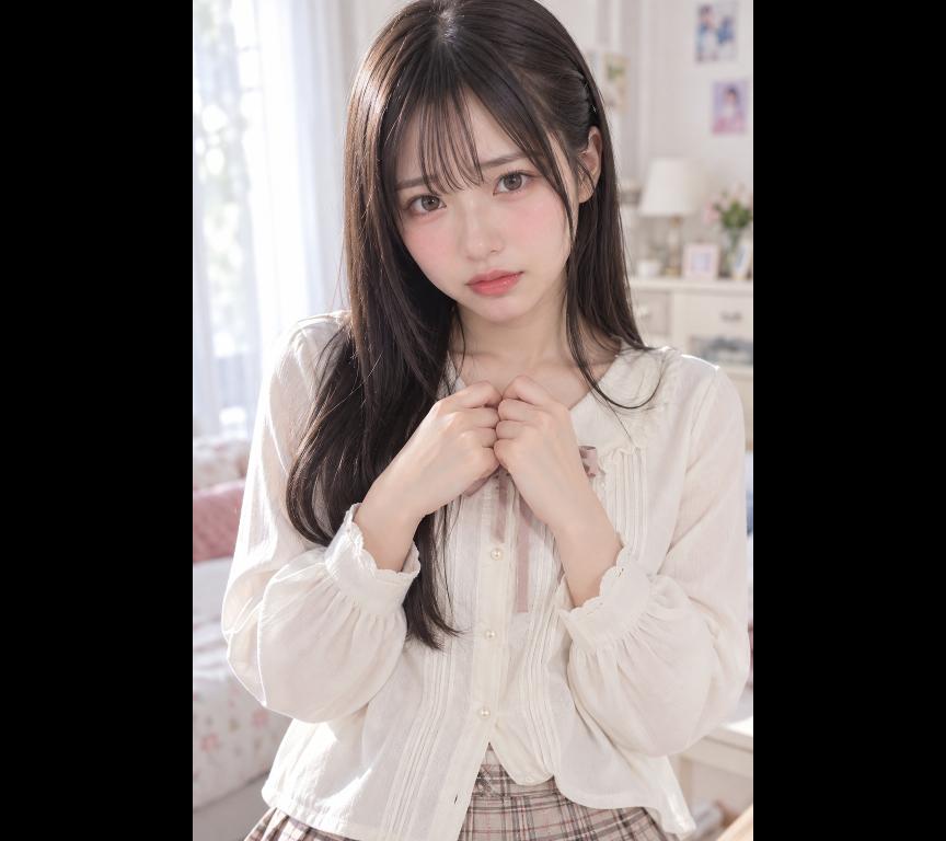 恥ずかしそうにシャツを捲っておっぱいを見せるAIエロ動画