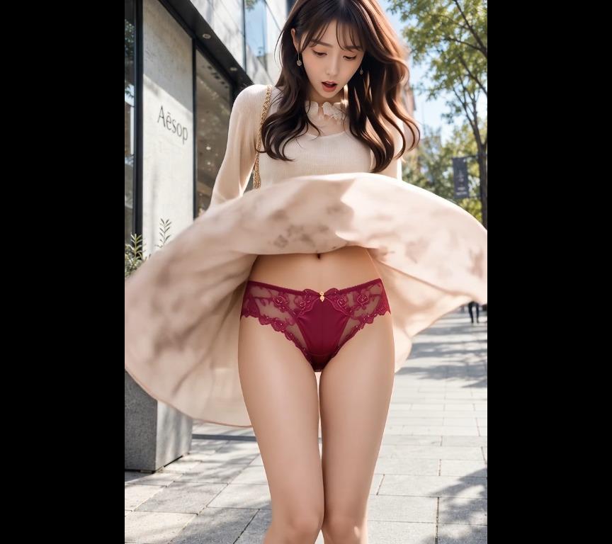 フレアスカートが捲れてパンチラする美女