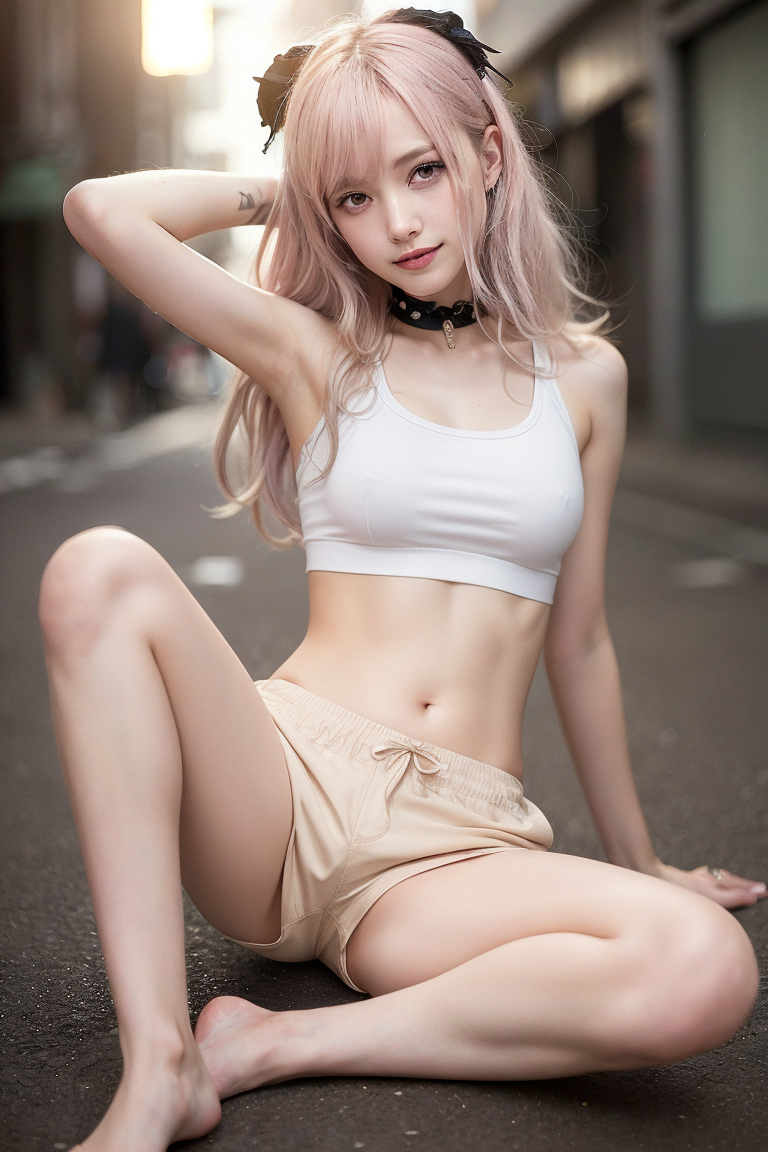 ヘソ出しチューブトップのセクシー美女